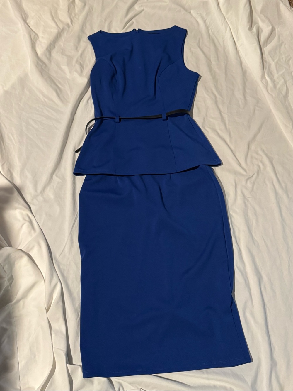 Fashion Nova Royal Blue Peplum Midi Dress